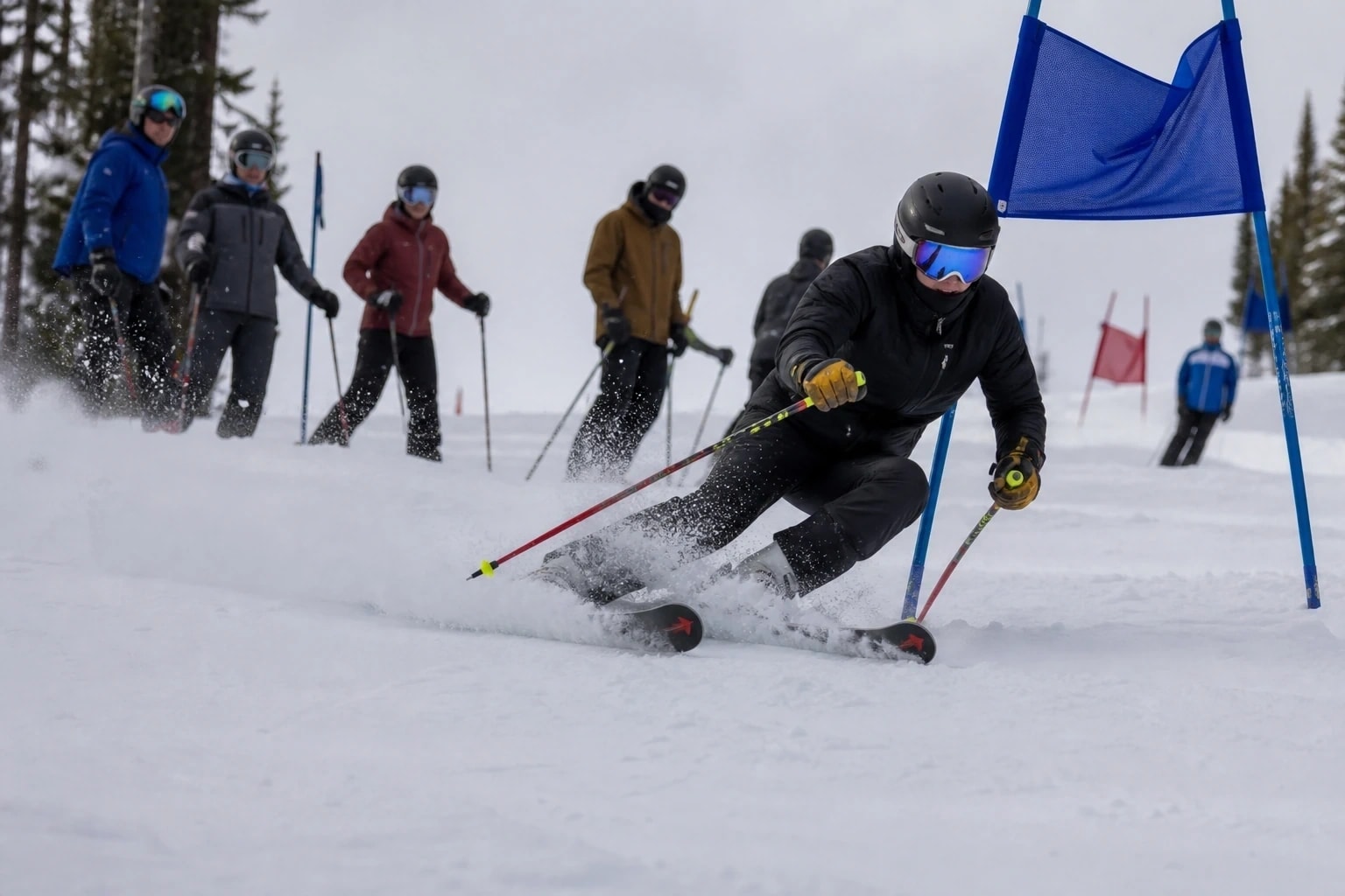 Athlètes de Ski alpin en pleine action