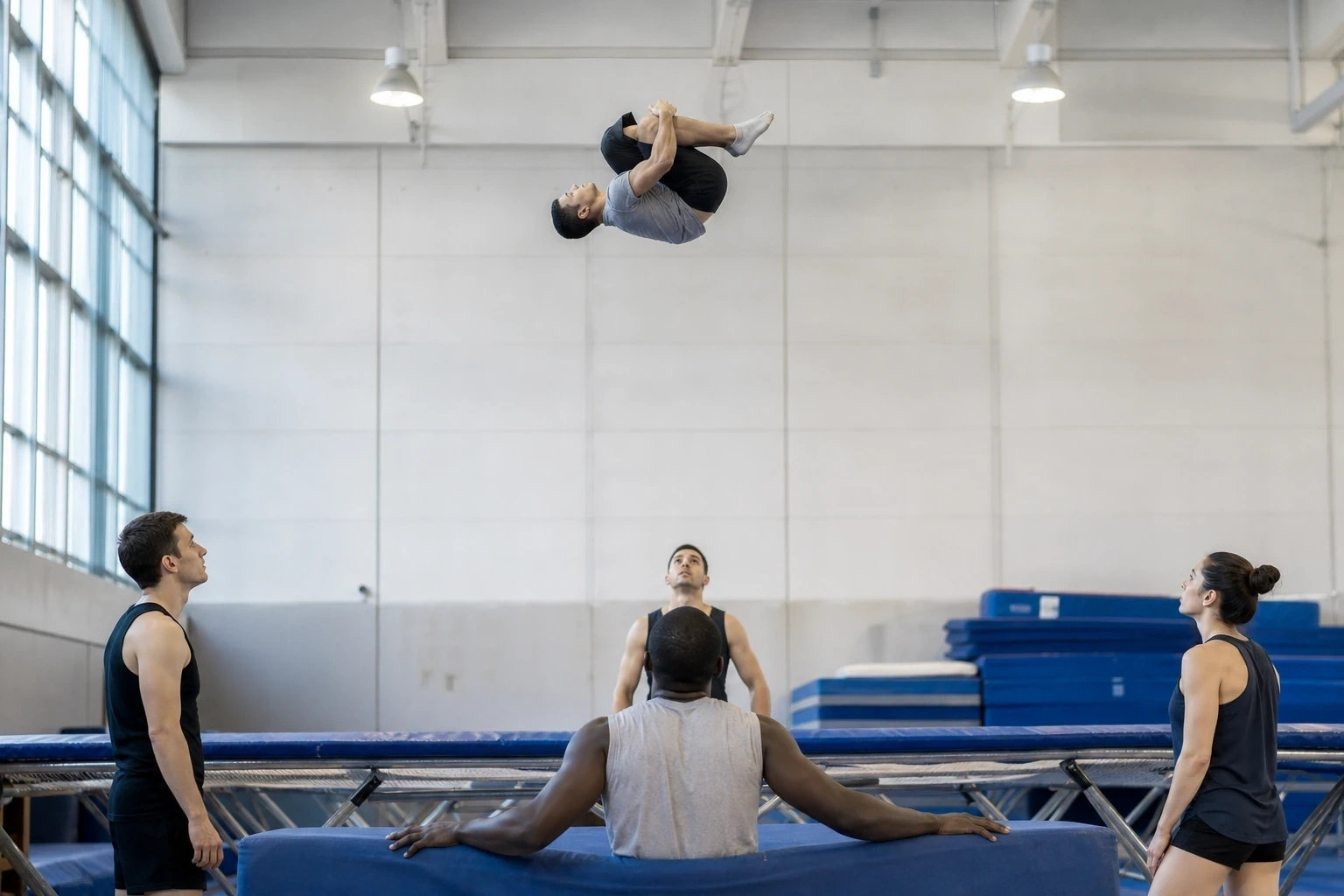 Athlètes de Trampoline en pleine action
